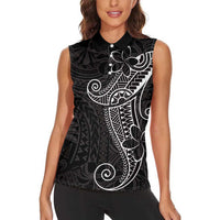 Black White Polynesian Tribal Women Sleeveless Polo Shirt LT9 - Polynesian Pride