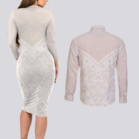 Lotu Tamaiti Tongan Polynesian Art Pattern Couples Matching Long Sleeve Bodycon Dress and Long Sleeve Button Shirt Traditional Tribal Motifs - Polynesian Pride