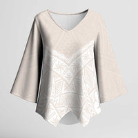 Lotu Tamaiti Tongan Polynesian Art Pattern Kimono Sleeve Blouse Traditional Tribal Motifs LT9 Female White - Polynesian Pride