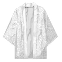 Lotu Tamaiti White Tongan Ngatu Kimono Polynesian Tribal Fonulei Pattern LT9 Unisex White - Polynesian Pride