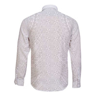 Lotu Tamaiti White Tongan Ngatu Long Sleeve Button Shirt Polynesian Tribal Fonulei Pattern LT9 - Polynesian Pride