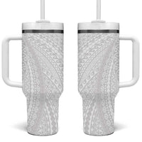 Lotu Tamaiti White Tongan Ngatu Tumbler With Handle Polynesian Tribal Fonulei Pattern - Polynesian Pride