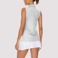 Lotu Tamaiti White Tongan Ngatu Women Sleeveless Polo Shirt Polynesian Tribal Fonulei Pattern - Polynesian Pride