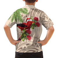 Christmas Hawaii with I'iwi Bird Kid Hawaiian Shirt Aloha Mele Kalikimaka - Beige Art LT9 - Polynesian Pride