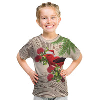 Christmas Hawaii with I'iwi Bird Kid T Shirt Aloha Mele Kalikimaka - Beige Art LT9 Beige - Polynesian Pride