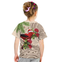 Christmas Hawaii with I'iwi Bird Kid T Shirt Aloha Mele Kalikimaka - Beige Art LT9 - Polynesian Pride