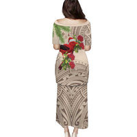 Christmas Hawaii with I'iwi Bird Puletasi Aloha Mele Kalikimaka - Beige Art LT9 - Polynesian Pride