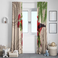 Christmas Hawaii with I'iwi Bird Window Curtain Aloha Mele Kalikimaka - Beige Art LT9 - Polynesian Pride