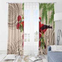 Christmas Hawaii with I'iwi Bird Window Curtain Aloha Mele Kalikimaka - Beige Art LT9 - Polynesian Pride
