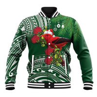 Christmas Hawaii with I'iwi Bird Baseball Jacket Aloha Mele Kalikimaka - Green Art LT9 Unisex Green - Polynesian Pride