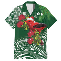 Christmas Hawaii with I'iwi Bird Family Matching Long Sleeve Bodycon Dress and Hawaiian Shirt Aloha Mele Kalikimaka - Green Art