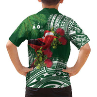 Christmas Hawaii with I'iwi Bird Kid Hawaiian Shirt Aloha Mele Kalikimaka - Green Art LT9 - Polynesian Pride