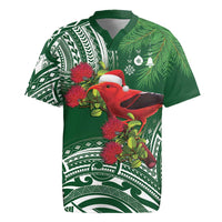 Christmas Hawaii with I'iwi Bird Rugby Jersey Aloha Mele Kalikimaka - Green Art LT9 Green - Polynesian Pride