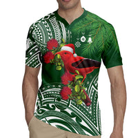 Christmas Hawaii with I'iwi Bird Rugby Jersey Aloha Mele Kalikimaka - Green Art LT9 - Polynesian Pride