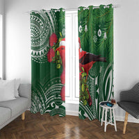 Christmas Hawaii with I'iwi Bird Window Curtain Aloha Mele Kalikimaka - Green Art LT9 With Grommets Green - Polynesian Pride
