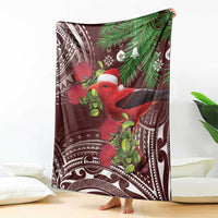 Christmas Hawaii with I'iwi Bird Blanket Aloha Mele Kalikimaka - Oxblood Art LT9 - Polynesian Pride
