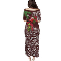 Christmas Hawaii with I'iwi Bird Puletasi Aloha Mele Kalikimaka - Oxblood Art LT9 - Polynesian Pride