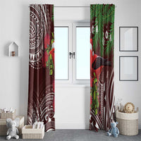 Christmas Hawaii with I'iwi Bird Window Curtain Aloha Mele Kalikimaka - Oxblood Art LT9 - Polynesian Pride