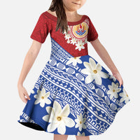 French Polynesia Kid Short Sleeve Dress Tahitian Tiare Flowers Tribal LT9 KID Red - Polynesian Pride