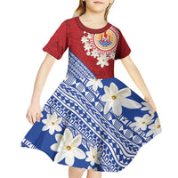 French Polynesia Kid Short Sleeve Dress Tahitian Tiare Flowers Tribal LT9 - Polynesian Pride