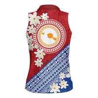 French Polynesia Women Sleeveless Polo Shirt Tahitian Tiare Flowers Tribal