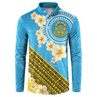 Tuvalu Plumeria Flowers Button Sweatshirt Polynesian Tribal Pattern LT9 Blue - Polynesian Pride