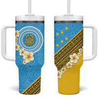Tuvalu Plumeria Flowers Tumbler With Handle Polynesian Tribal Pattern LT9 One Size: 40 oz Blue - Polynesian Pride