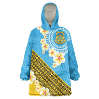 Tuvalu Plumeria Flowers Wearable Blanket Hoodie Polynesian Tribal Pattern LT9 One Size Blue - Polynesian Pride