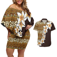 Vintage Hibiscus Turtle Pattern Couples Matching Off Shoulder Short Dress and Hawaiian Shirt with Plumeria Half Style