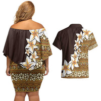 Vintage Hibiscus Turtle Pattern Couples Matching Off Shoulder Short Dress and Hawaiian Shirt with Plumeria Half Style