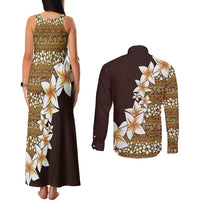 Vintage Hibiscus Turtle Pattern Couples Matching Tank Maxi Dress and Long Sleeve Button Shirt with Plumeria Half Style LT9 - Polynesian Pride