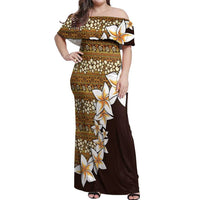 Vintage Hibiscus Turtle Pattern Off Shoulder Maxi Dress with Plumeria Half Style LT9 Women Gold - Polynesian Pride