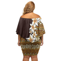Vintage Hibiscus Turtle Pattern Off Shoulder Short Dress with Plumeria Half Style LT9 - Polynesian Pride
