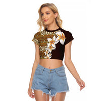 Vintage Hibiscus Turtle Pattern Raglan Cropped T Shirt with Plumeria Half Style LT9 Female Gold - Polynesian Pride