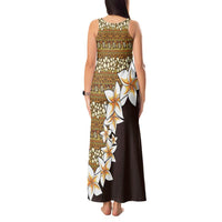 Vintage Hibiscus Turtle Pattern Tank Maxi Dress with Plumeria Half Style LT9 - Polynesian Pride