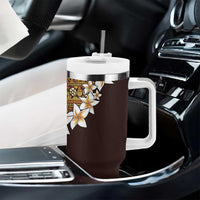 Vintage Hibiscus Turtle Pattern Tumbler With Handle with Plumeria Half Style LT9 - Polynesian Pride