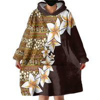 Vintage Hibiscus Turtle Pattern Wearable Blanket Hoodie with Plumeria Half Style LT9 - Polynesian Pride