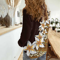 Vintage Hibiscus Turtle Pattern Women Casual Shirt with Plumeria Half Style