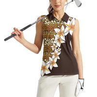 Vintage Hibiscus Turtle Pattern Women Sleeveless Polo Shirt with Plumeria Half Style