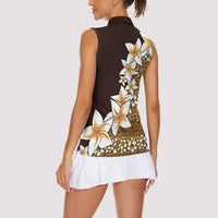 Vintage Hibiscus Turtle Pattern Women Sleeveless Polo Shirt with Plumeria Half Style