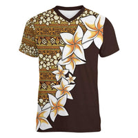Vintage Hibiscus Turtle Pattern Women V-Neck T-Shirt with Plumeria Half Style LT9 Female Gold - Polynesian Pride