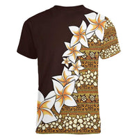 Vintage Hibiscus Turtle Pattern Women V-Neck T-Shirt with Plumeria Half Style LT9 - Polynesian Pride
