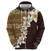 Vintage Hibiscus Turtle Pattern Zip Hoodie with Plumeria Half Style