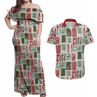 Mele Kalikimaka Hawaiian Quilt and Lei Patchwork Couples Matching Off Shoulder Maxi Dress and Hawaiian Shirt LT9 Red - Polynesian Pride