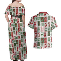 Mele Kalikimaka Hawaiian Quilt and Lei Patchwork Couples Matching Off Shoulder Maxi Dress and Hawaiian Shirt LT9 - Polynesian Pride