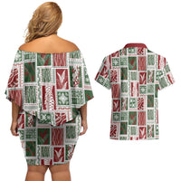 Mele Kalikimaka Hawaiian Quilt and Lei Patchwork Couples Matching Off Shoulder Short Dress and Hawaiian Shirt LT9 - Polynesian Pride