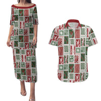 Mele Kalikimaka Hawaiian Quilt and Lei Patchwork Couples Matching Puletasi and Hawaiian Shirt LT9 Red - Polynesian Pride