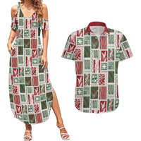 Mele Kalikimaka Hawaiian Quilt and Lei Patchwork Couples Matching Summer Maxi Dress and Hawaiian Shirt LT9 Red - Polynesian Pride