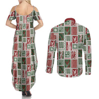 Mele Kalikimaka Hawaiian Quilt and Lei Patchwork Couples Matching Summer Maxi Dress and Long Sleeve Button Shirt LT9 - Polynesian Pride