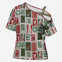 Mele Kalikimaka Hawaiian Quilt and Lei Patchwork Cross Shoulder Shirt LT9 Female Red - Polynesian Pride
